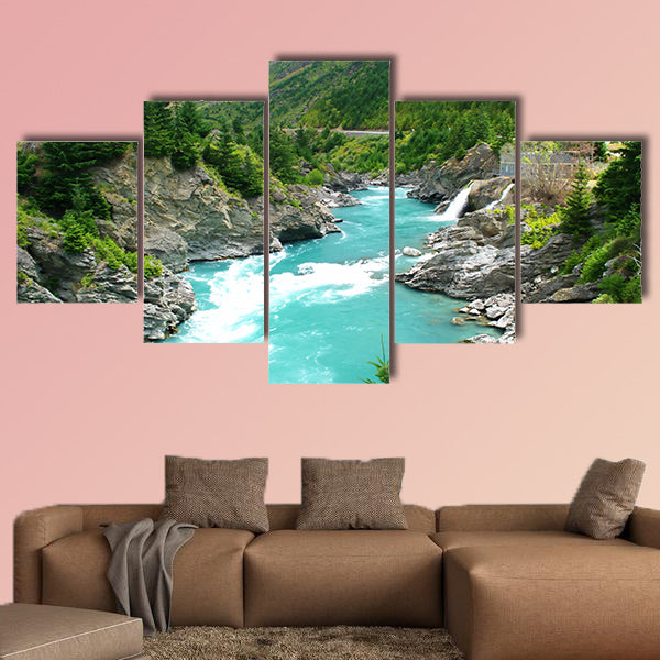 Kawarau River and forest, Queenstown, New Zealand multi panel canvas wall art