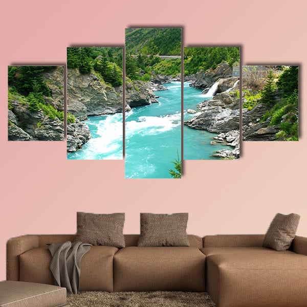 Kawarau River and forest, Queenstown, New Zealand multi panel canvas wall art