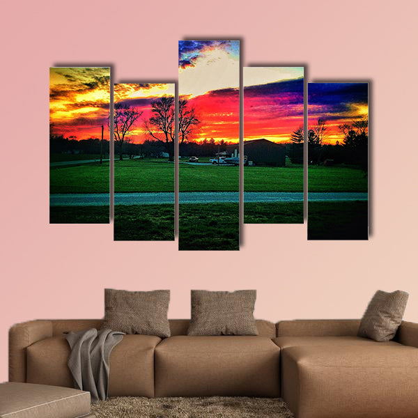 A beautiful Indiana sunset in mid June Multi panel canvas wall art