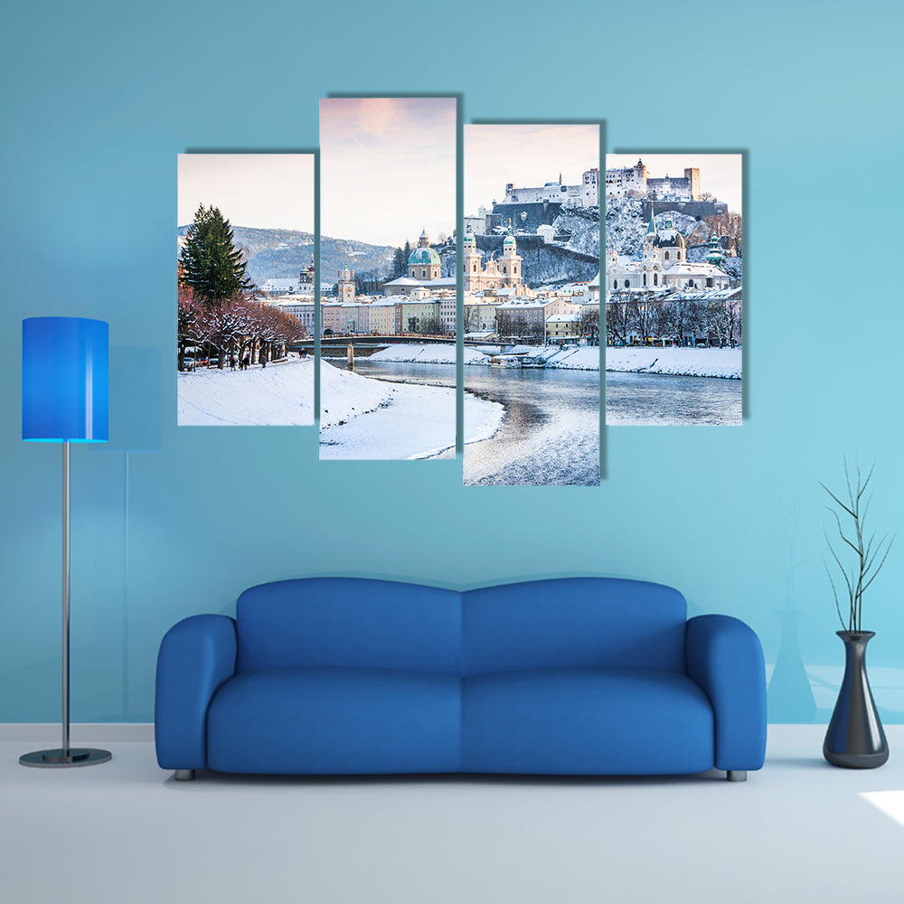 Beautiful view of Salzburg skyline with Festung Hohensalzburg multi panel canvas wall art