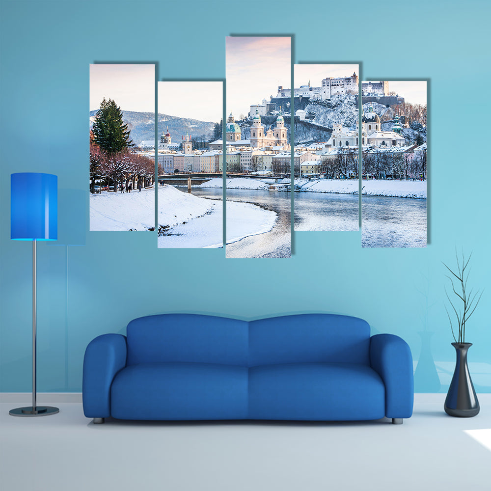 Beautiful view of Salzburg skyline with Festung Hohensalzburg multi panel canvas wall art