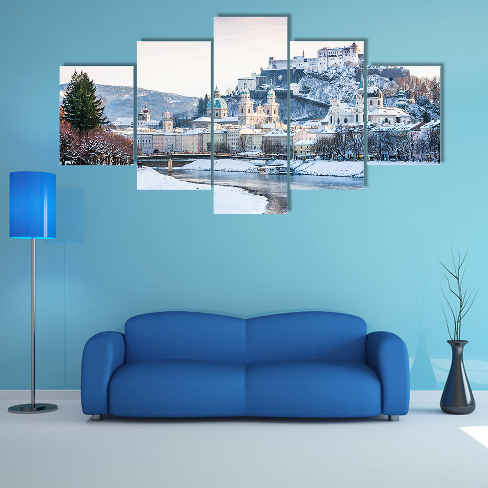 Beautiful view of Salzburg skyline with Festung Hohensalzburg multi panel canvas wall art