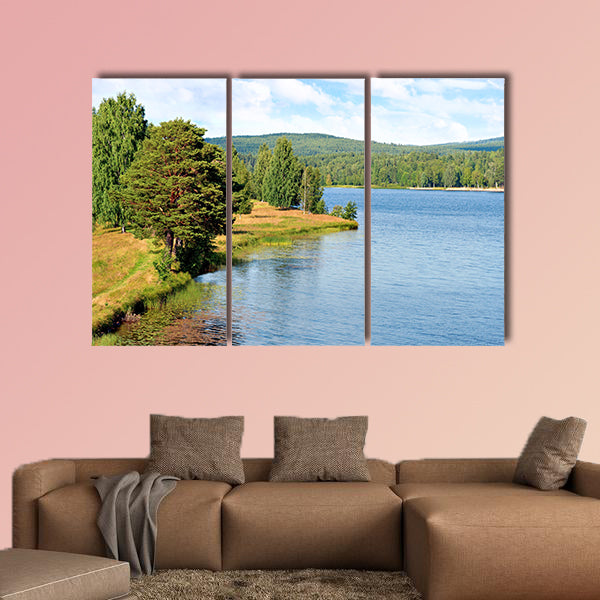 The River in Sweden on bright summer day multi panel canvas wall art