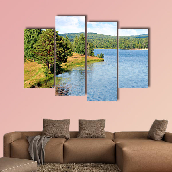 The River in Sweden on bright summer day multi panel canvas wall art