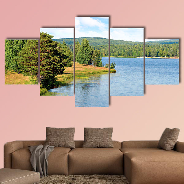 The River in Sweden on bright summer day multi panel canvas wall art