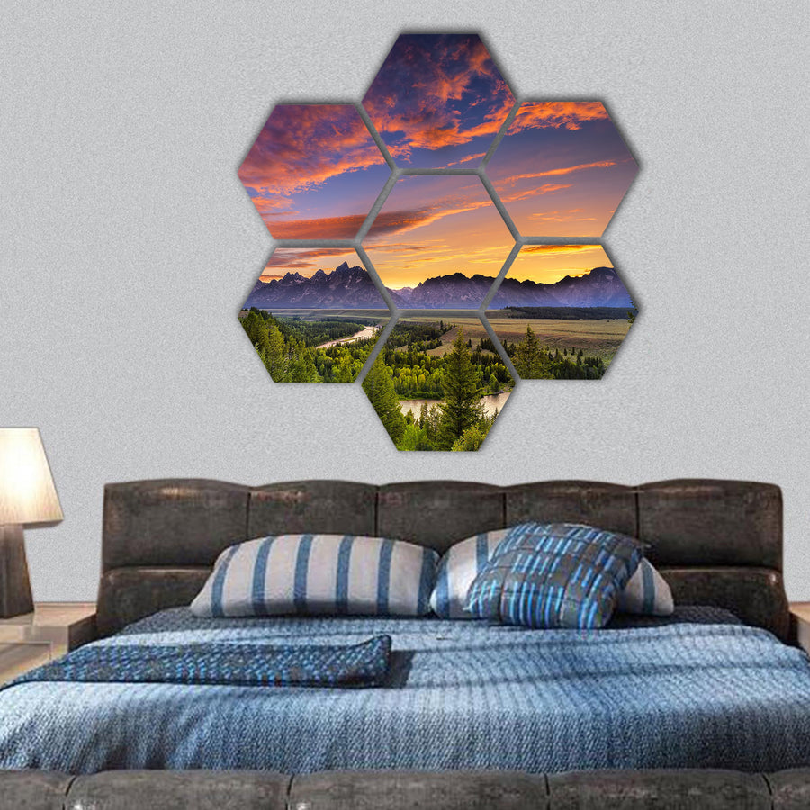 Snake River Overlook in Grand Teton National Park hexagonal canvas wall art