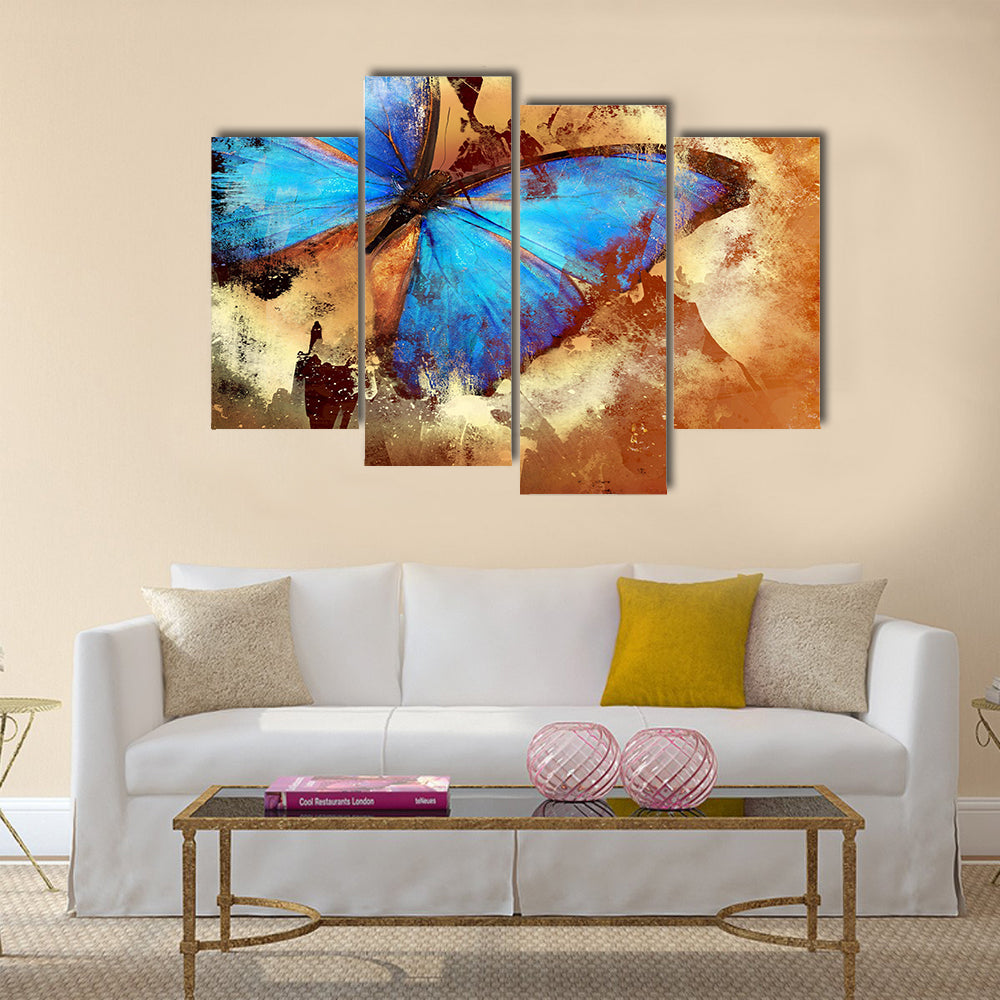 Painting with butterfly Multi Panel Canvas Wall Art