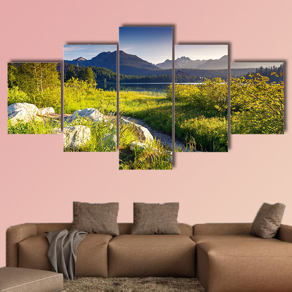 Mountain Lake in National Park High Tatra, Strbske pleso, Slovakia, multi panel canvas wall art