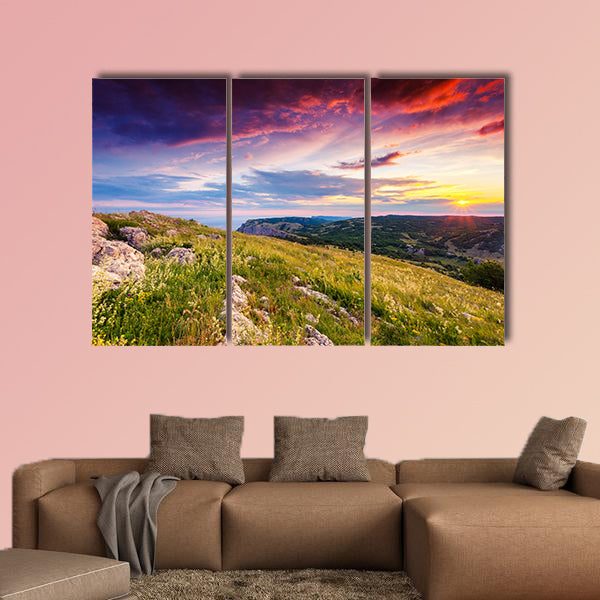 Majestic sunset in the mountains landscape Europe multi panel canvas wall art