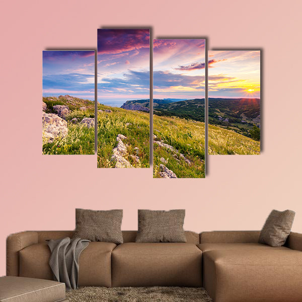 Majestic sunset in the mountains landscape Europe multi panel canvas wall art