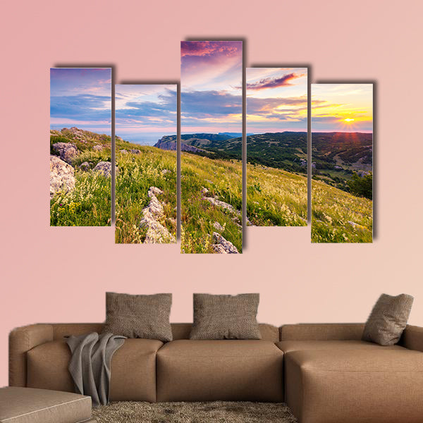 Majestic sunset in the mountains landscape Europe multi panel canvas wall art