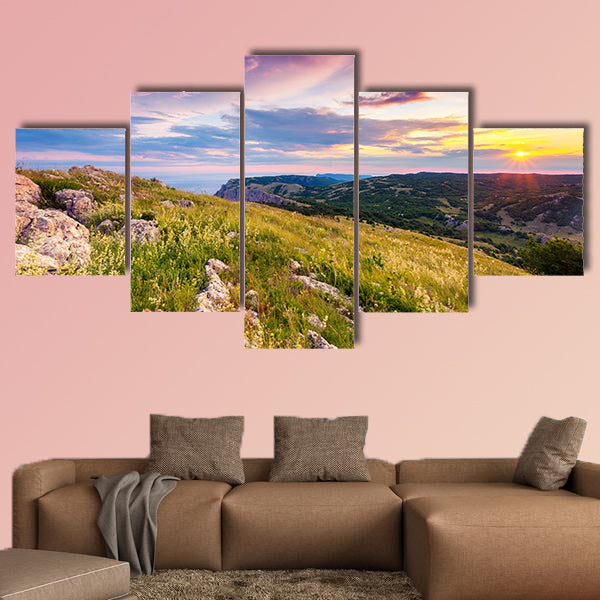 Majestic sunset in the mountains landscape Europe multi panel canvas wall art