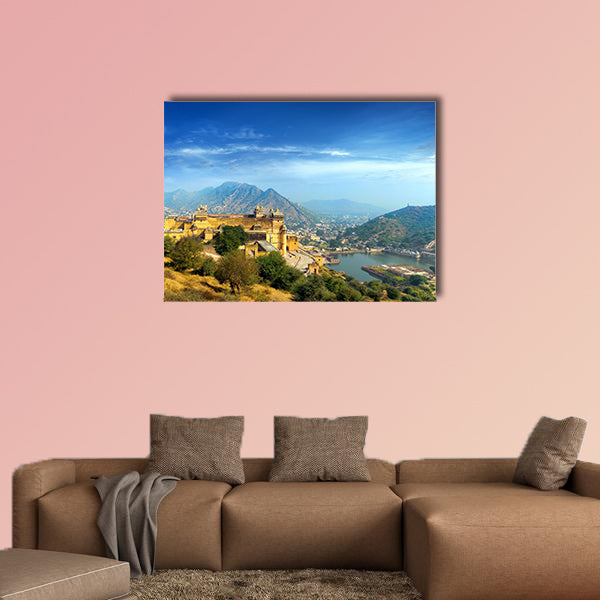 India Jaipur Amber fort in Rajasthan Ancient Indian palace multi panel canvas wall art