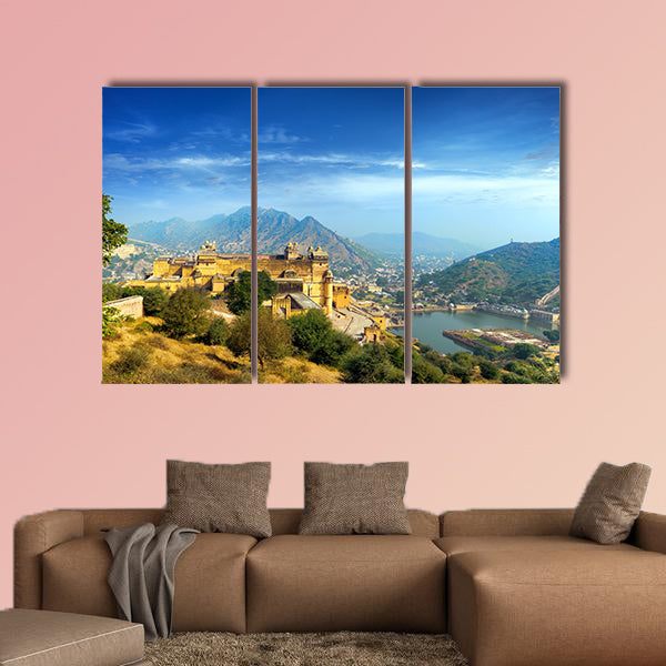 India Jaipur Amber fort in Rajasthan Ancient Indian palace multi panel canvas wall art
