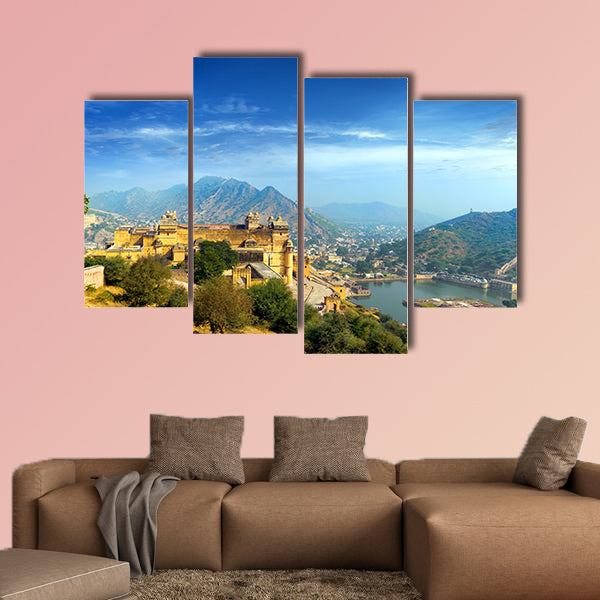 India Jaipur Amber fort in Rajasthan Ancient Indian palace multi panel canvas wall art