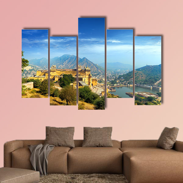India Jaipur Amber fort in Rajasthan Ancient Indian palace multi panel canvas wall art