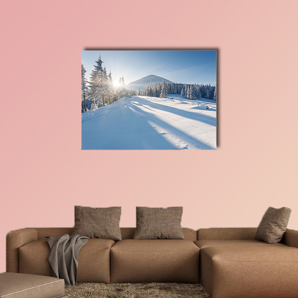 A frosty and sunny day is in mountains multi panel canvas wall art
