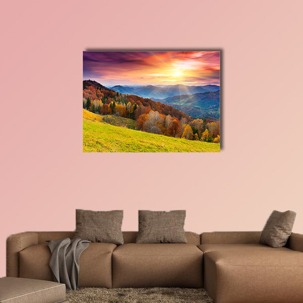 The mountain autumn landscape with colorful forest Multi panel canvas wall art