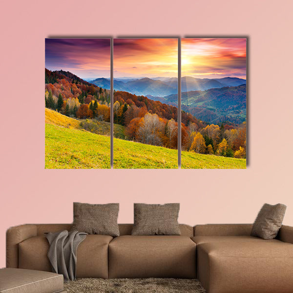 The mountain autumn landscape with colorful forest Multi panel canvas wall art