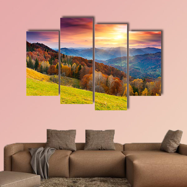The mountain autumn landscape with colorful forest Multi panel canvas wall art