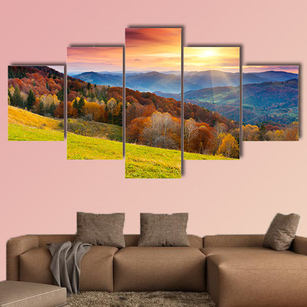 The mountain autumn landscape with colorful forest Multi panel canvas wall art
