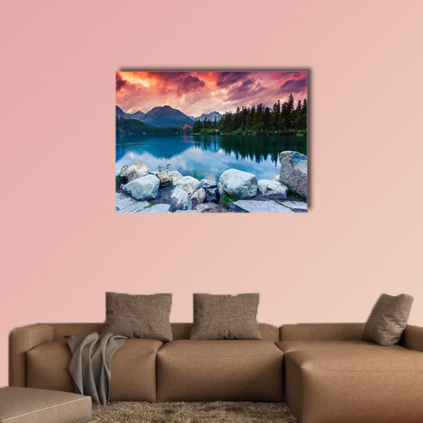 Mountain lake in National Park High Tatra dramatic overcrast sky  wall art