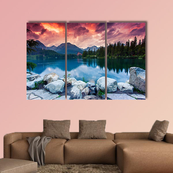 Mountain lake in National Park High Tatra dramatic overcrast sky  wall art