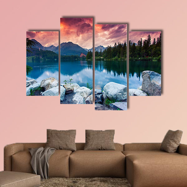 Mountain lake in National Park High Tatra dramatic overcrast sky  wall art