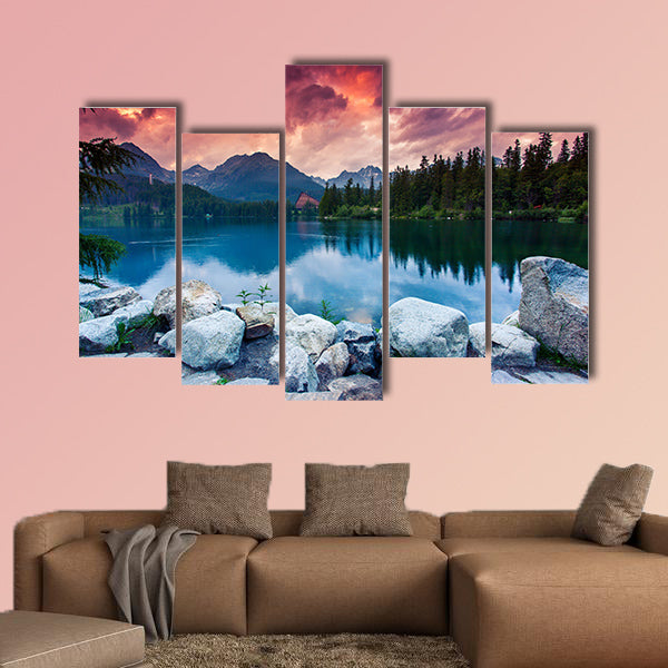 Mountain lake in National Park High Tatra dramatic overcrast sky  wall art