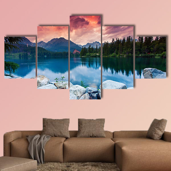Mountain lake in National Park High Tatra dramatic overcrast sky  wall art