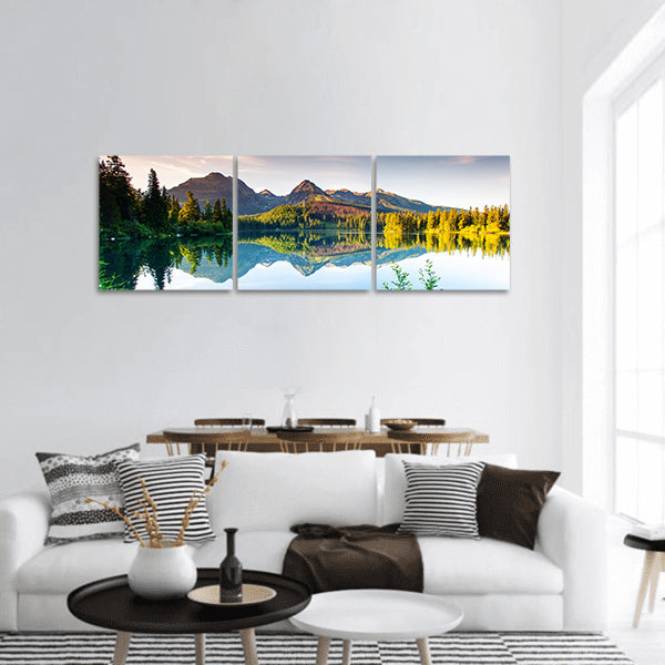 Mountain lake in National Park Tatra Strbske pleso, Europe panoramic canvas wall art