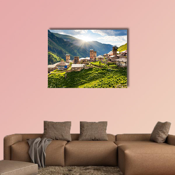 View of the village Adishi. Upper Svaneti, Georgia, Europe. Caucasus wall art