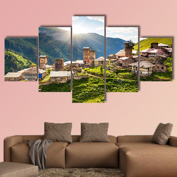 View of the village Adishi. Upper Svaneti, Georgia, Europe. Caucasus wall art