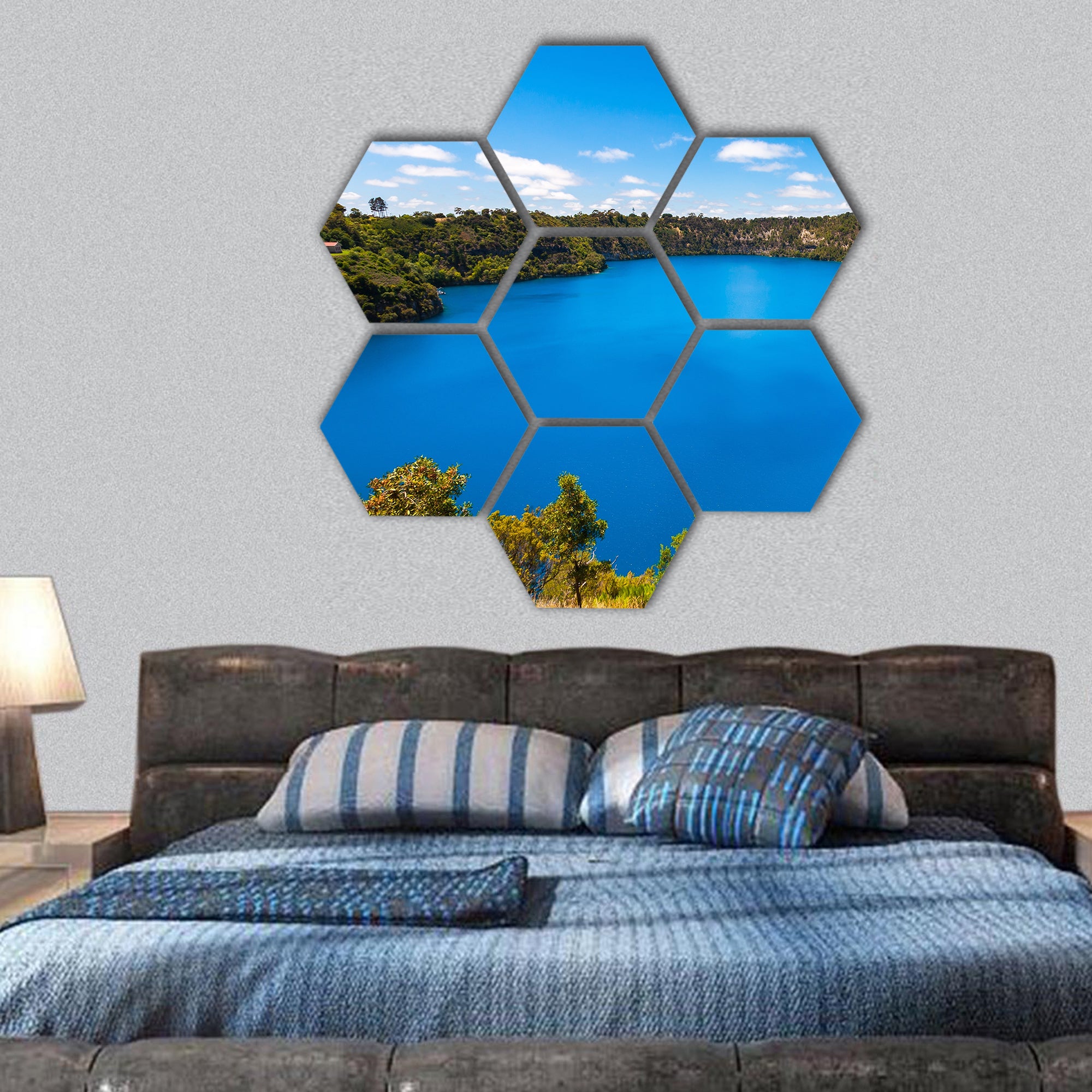The incredible Blue Lake at Mt Gambier hexagonal canvas wall art
