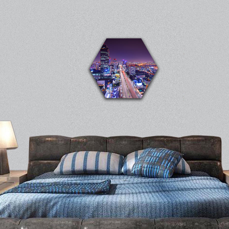 Gangnam District, Seoul, South Korea skyline at night hexagonal canvas wall art