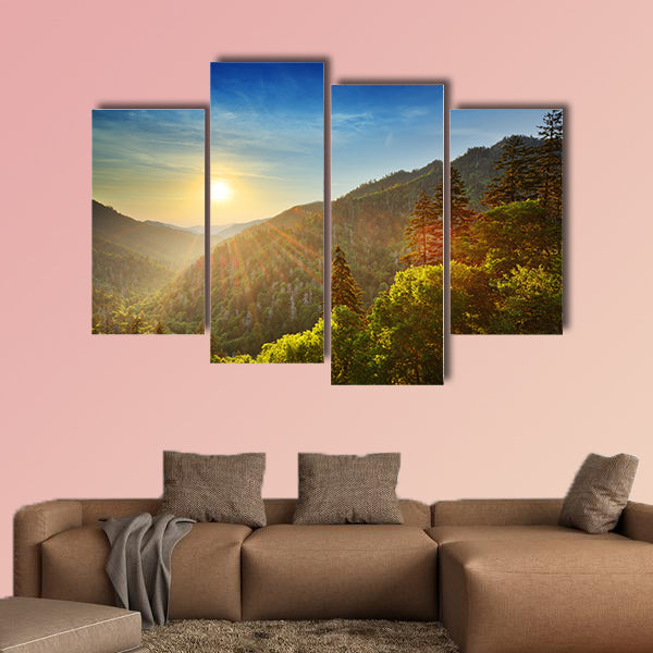 Sunset at the Newfound Gap in the Great Smoky Mountains Multi panel canvas wall art