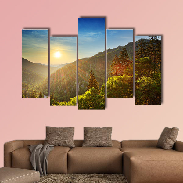 Sunset at the Newfound Gap in the Great Smoky Mountains Multi panel canvas wall art