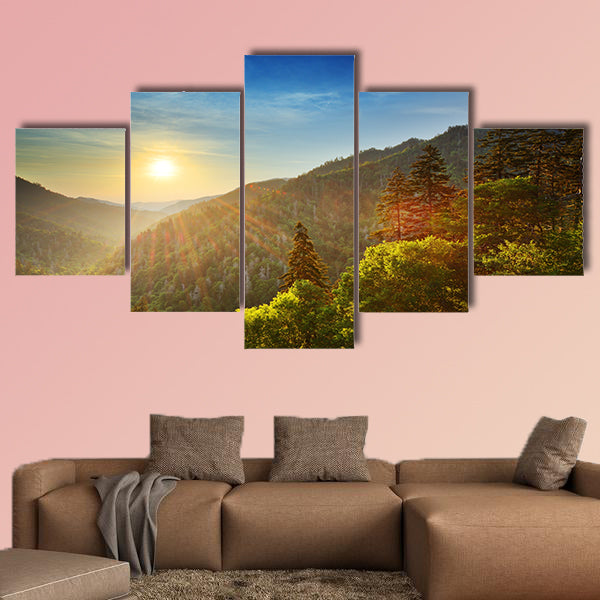 Sunset at the Newfound Gap in the Great Smoky Mountains Multi panel canvas wall art