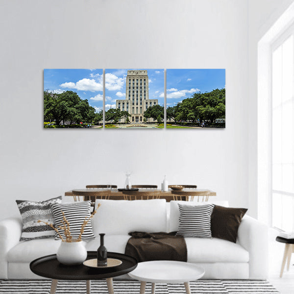 Houston City Hall with Fountain and Flag panoramic canvas wall art