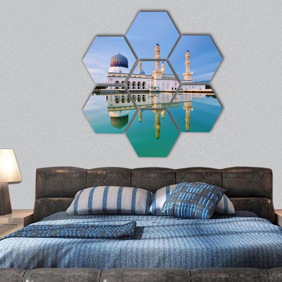 Floating Mosque in Malaysia hexagonal canvas wall art