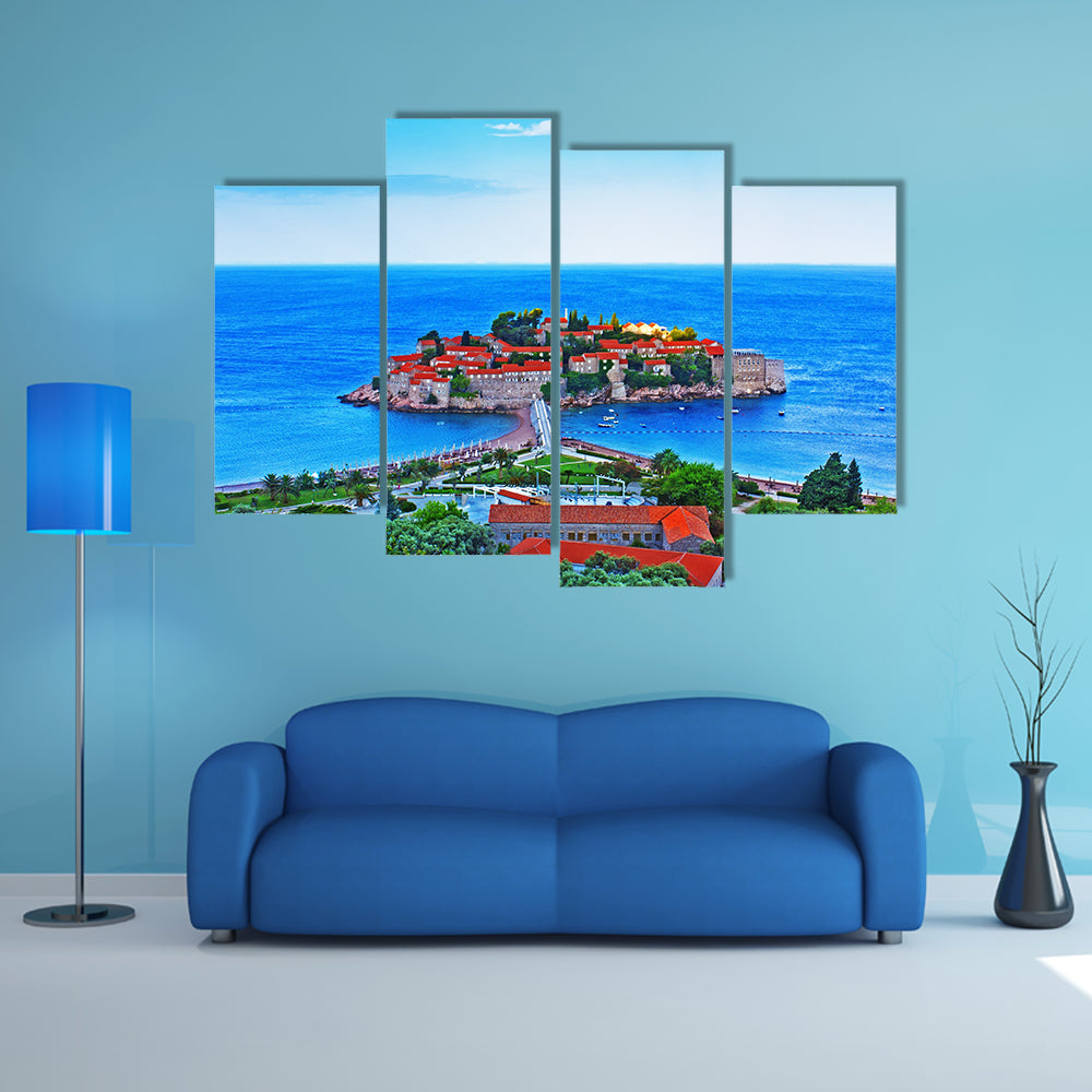 A View of the island of St. Stephen in Montenegro Multi Panel canvas wall art
