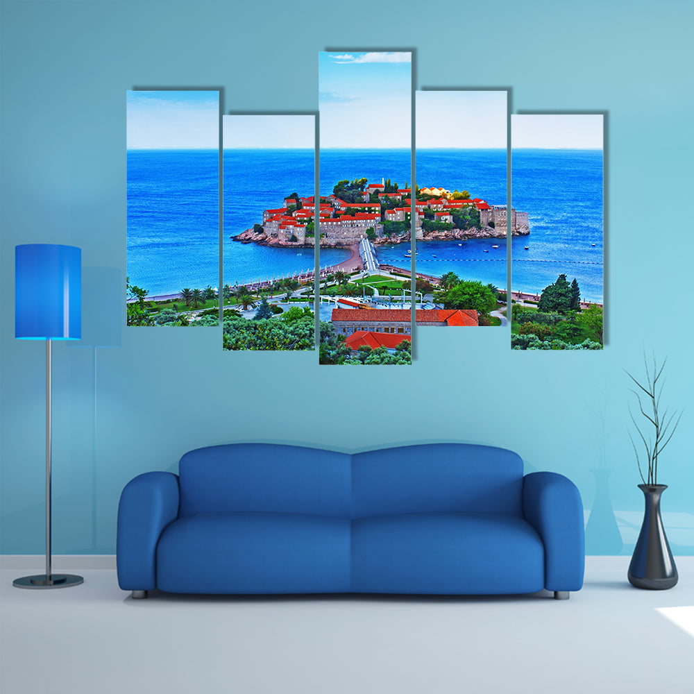 A View of the island of St. Stephen in Montenegro Multi Panel canvas wall art