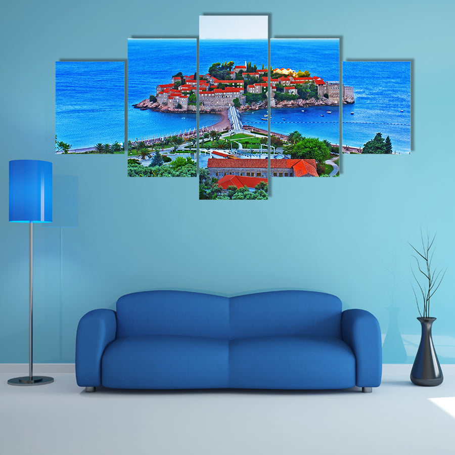 A View of the island of St. Stephen in Montenegro Multi Panel canvas wall art