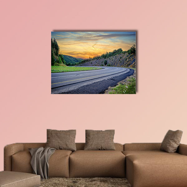 Landscape with curvy road at summer sunset multi panel canvas wall art