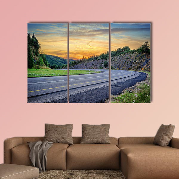  Landscape with curvy road at summer sunset multi panel canvas wall art