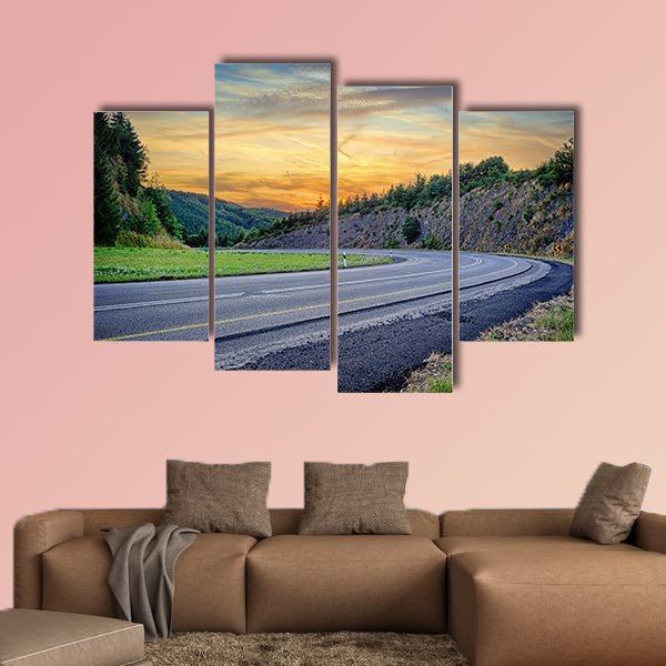  Landscape with curvy road at summer sunset multi panel canvas wall art