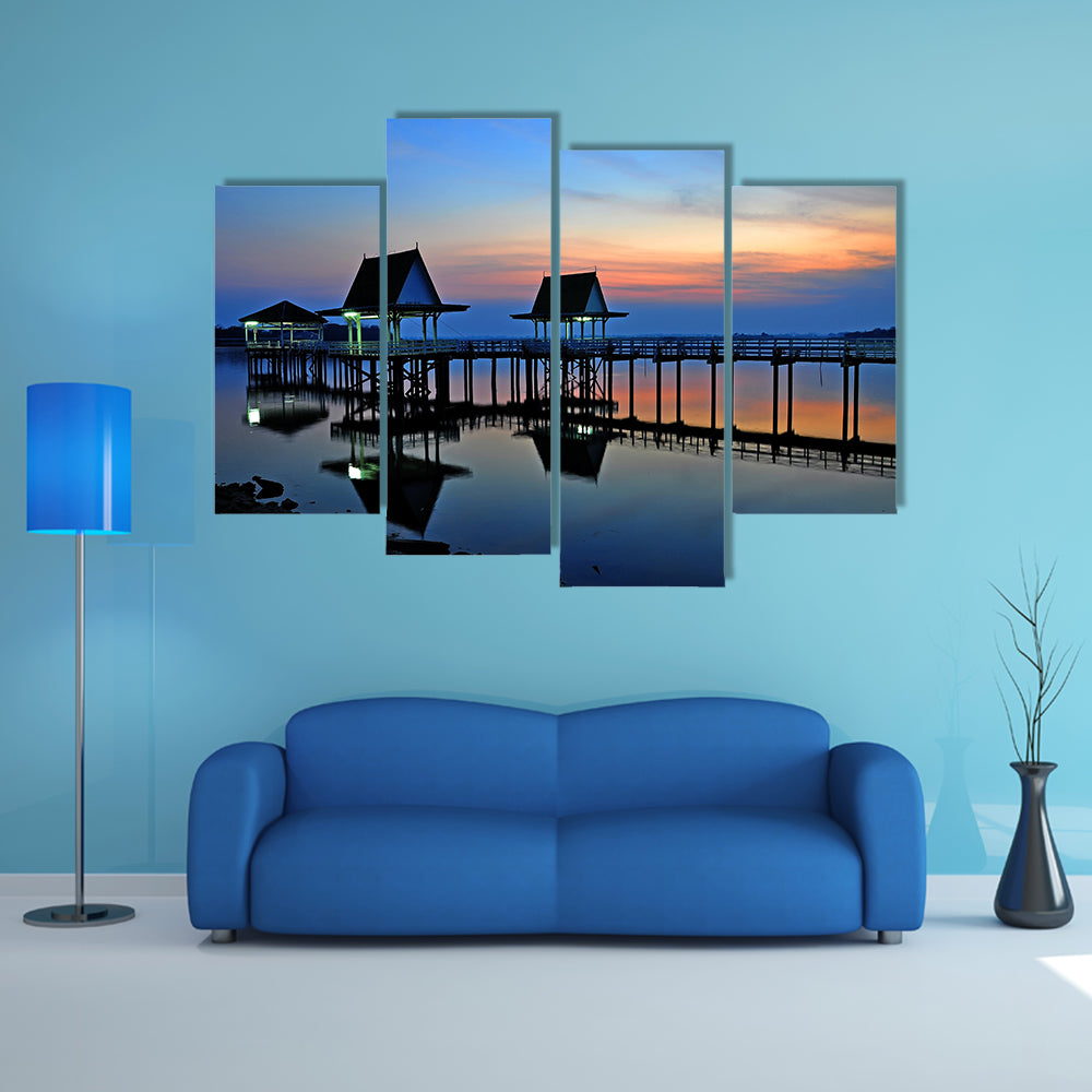 The sunset at Bueng See Fai, Phichit, Thailand multi panel canvas wall art