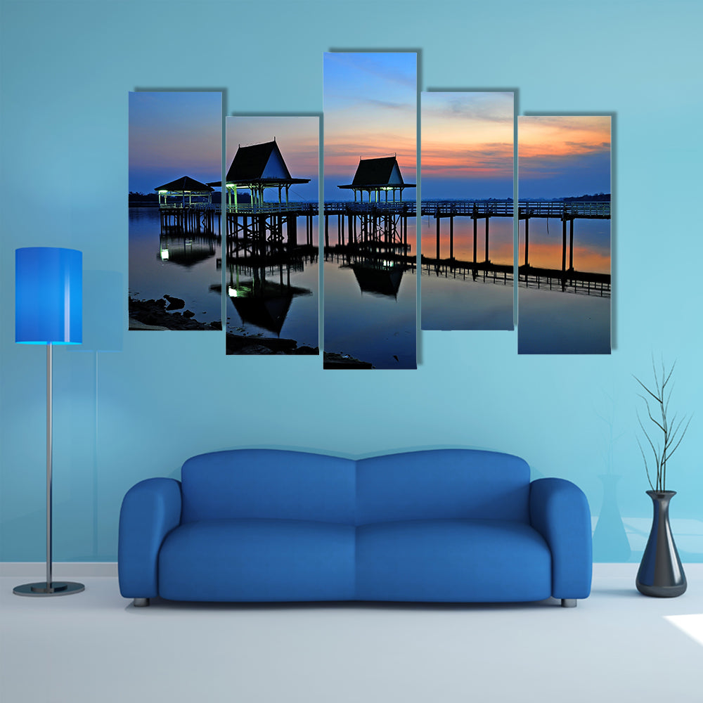 Sunset at Bueng See Fai, Phichit, Thailand multi panel canvas wall art