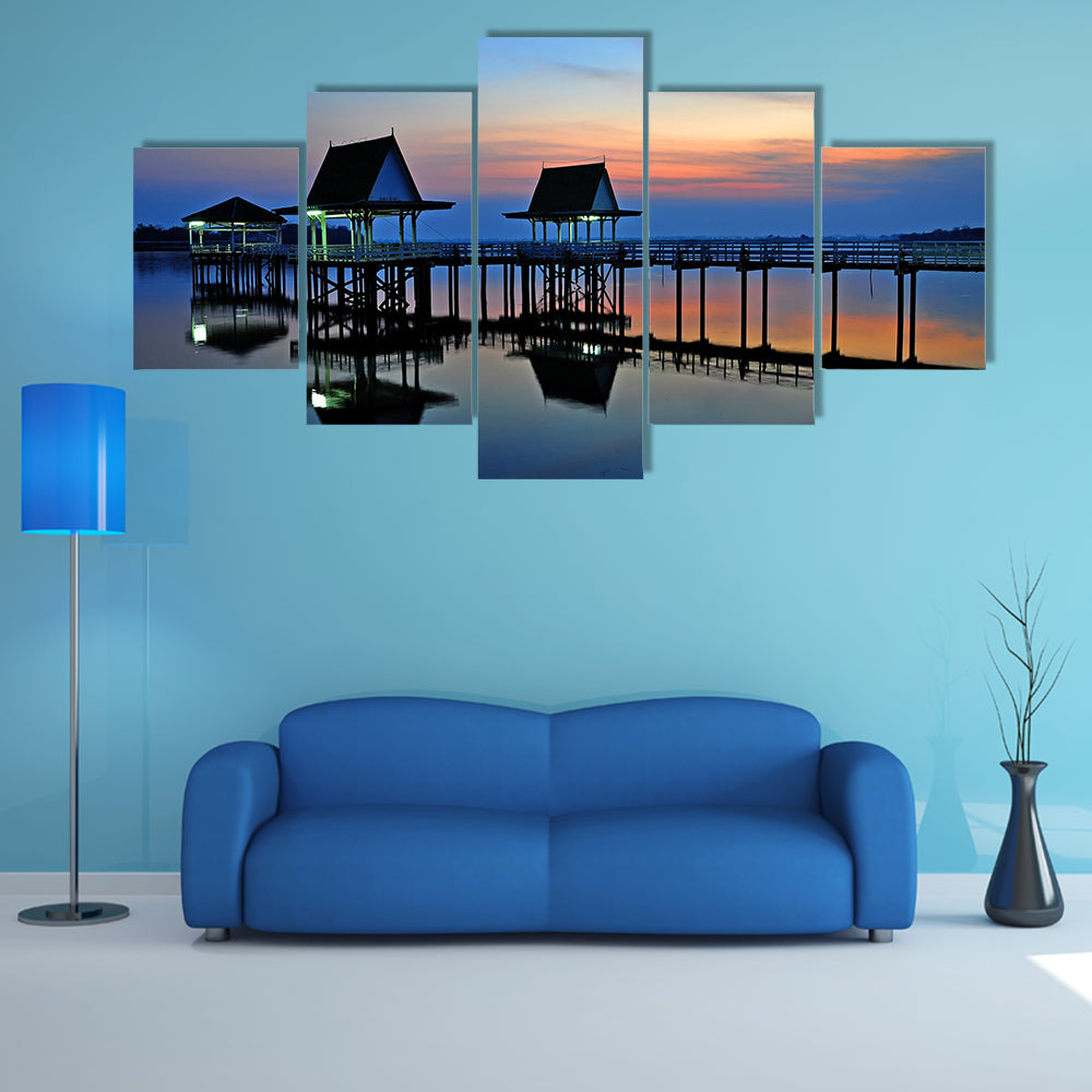 The sunset at Bueng See Fai, Phichit, Thailand multi panel canvas wall art