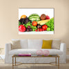 Different fruits and vegetables isolated on white Multi panel canvas wall art